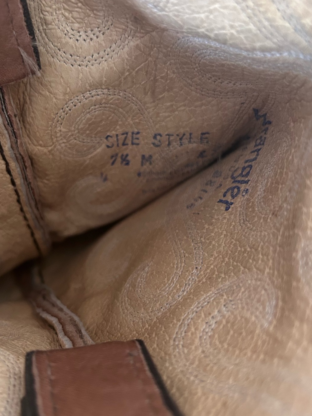 VINTAGE WRANGLER EMBROIDERED LEATHER COWBOY BOOTS Tan Women’s size 7.5 - Picture 7 of 9